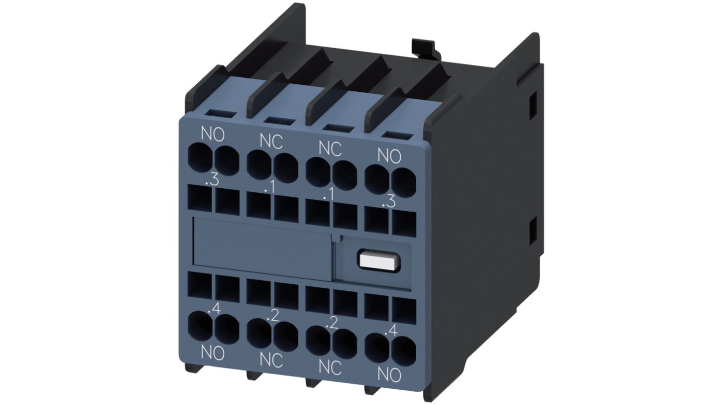 Contatti ausiliari Siemens 3RH2911-2FA22, 2NC + 2NO, montaggio frontale, corrente 6A, per contattori 3RH. Ideale per applicazioni industriali.