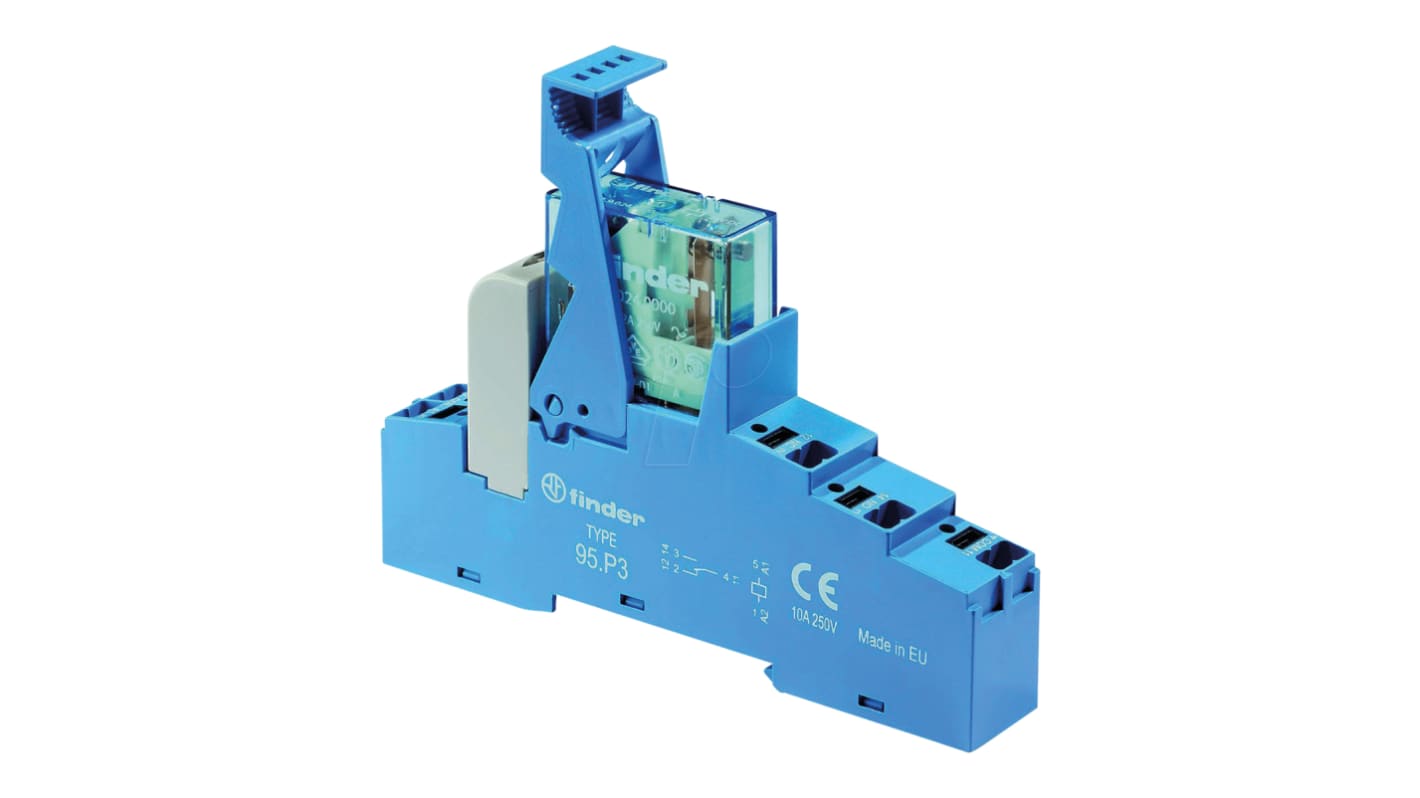 Finder 48.P3.7.012.0050SPA, relè d'interfaccia per guida DIN, 12V cc, contatti SPDT, dimensioni 15.8 x 75.3 x 95.5 mm.