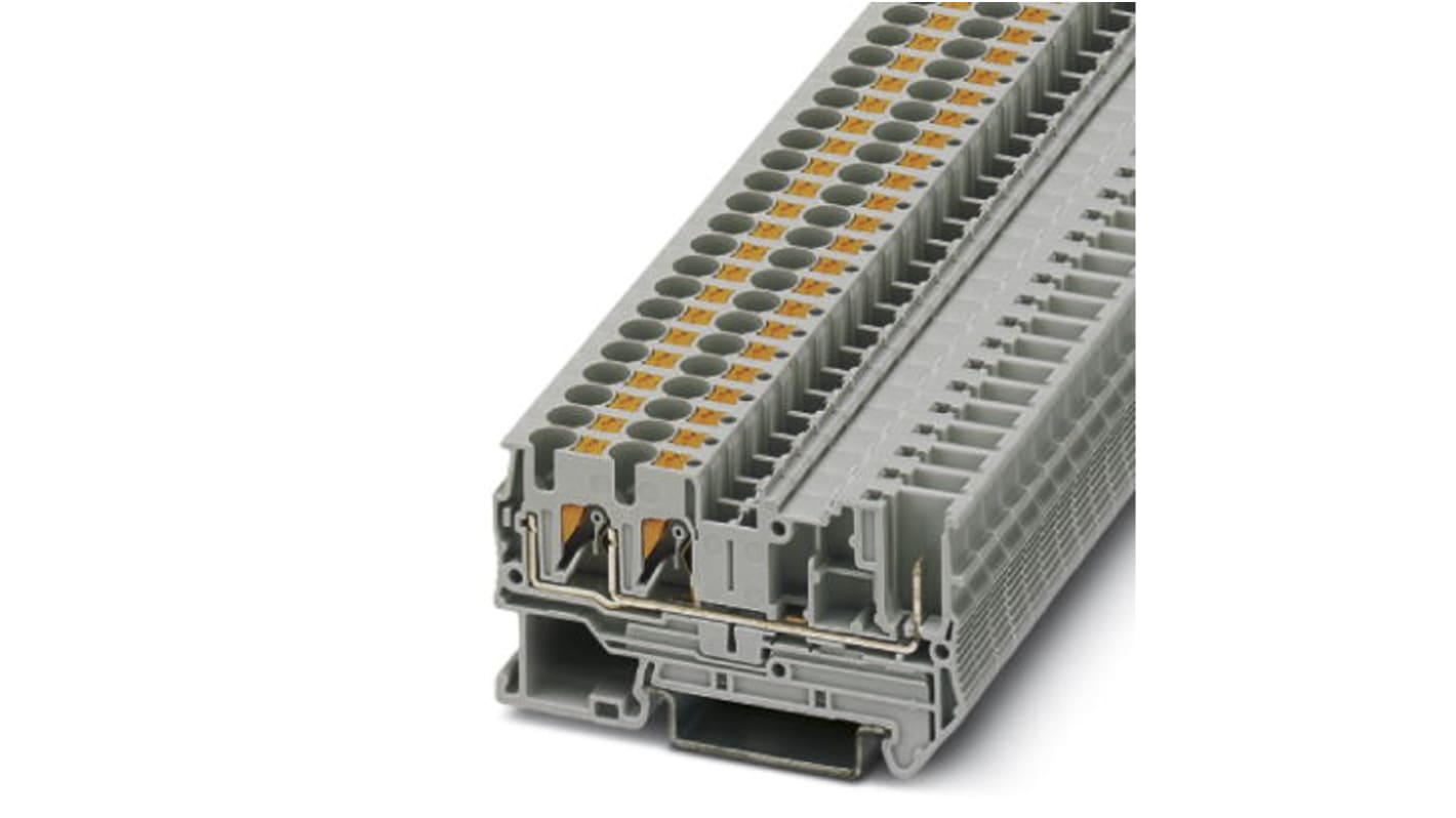 Morsettiera passante Phoenix Contact serie PT 32A, cod. 3212200, per guida DIN. Design compatto, collegamento a innesto, fili AWG 20-8. Adatta per settore ferroviario e costruzione di macchine.