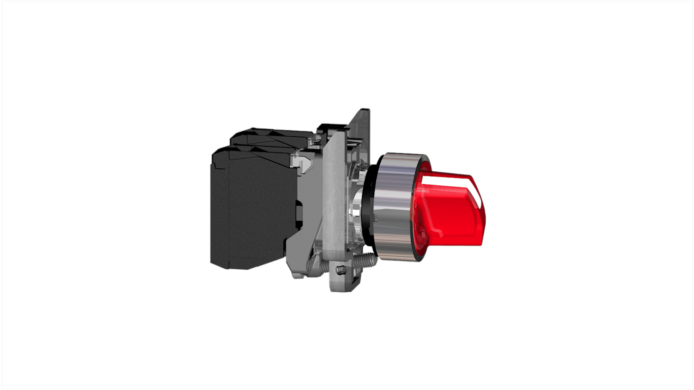 Selettore a chiave Schneider Electric XB4BK134B5, 3 posizioni, diametro foro 22 mm, illuminato, IP67, contatto SPDT.