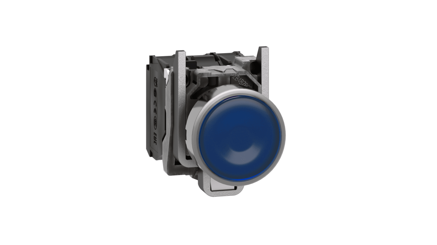 Pulsante SPDT luminoso blu Schneider Electric, montaggio a pannello, diametro foratura 22 mm, grado di protezione IP66/IP69K.