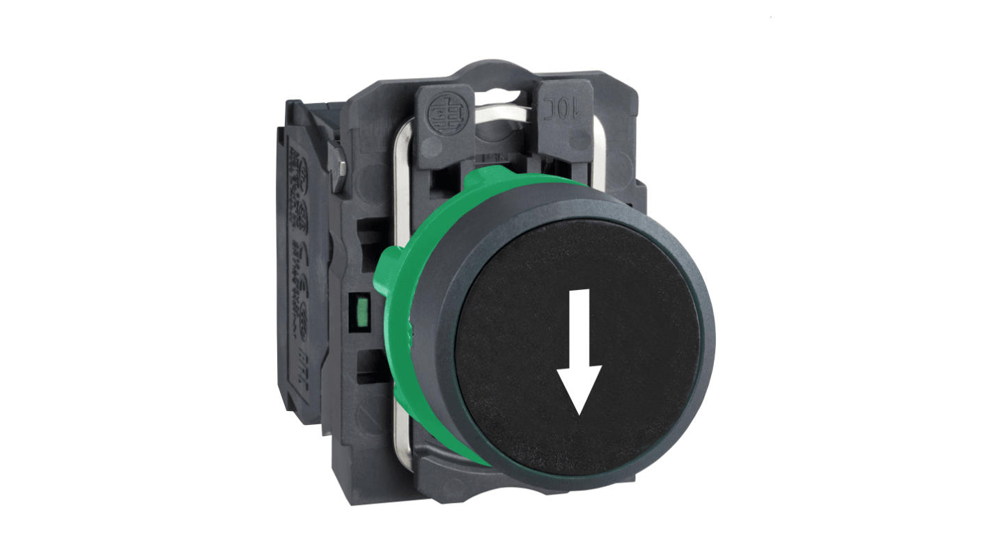 Pulsante rotondo SPST Schneider Electric XB5AA3351, montaggio a pannello, protezione IP66/IP67/IP69K, tensione max 600 V.