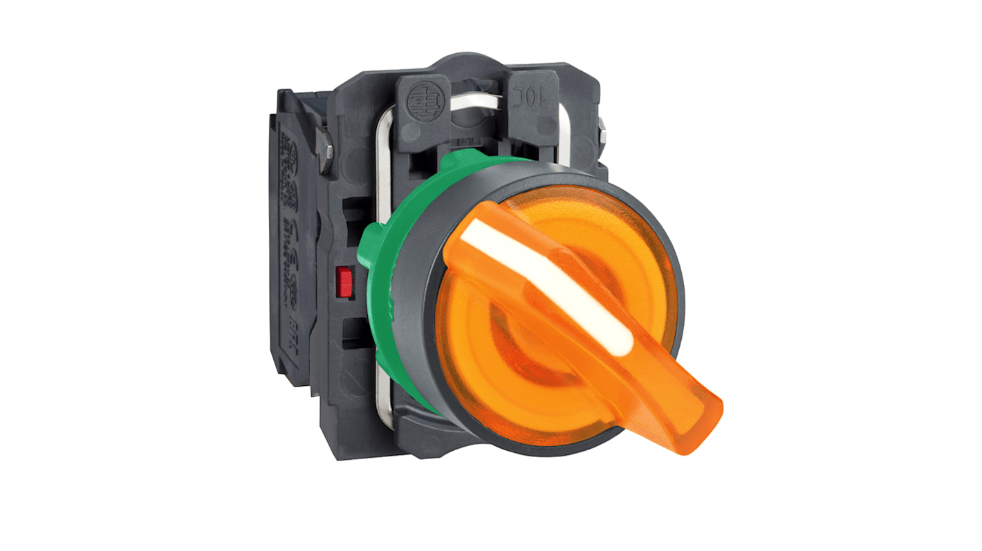 Selettore a 2 posizioni Schneider Electric XB5AK125M5, diametro foro 22mm, con contatti NA e NC, protezione IP67.