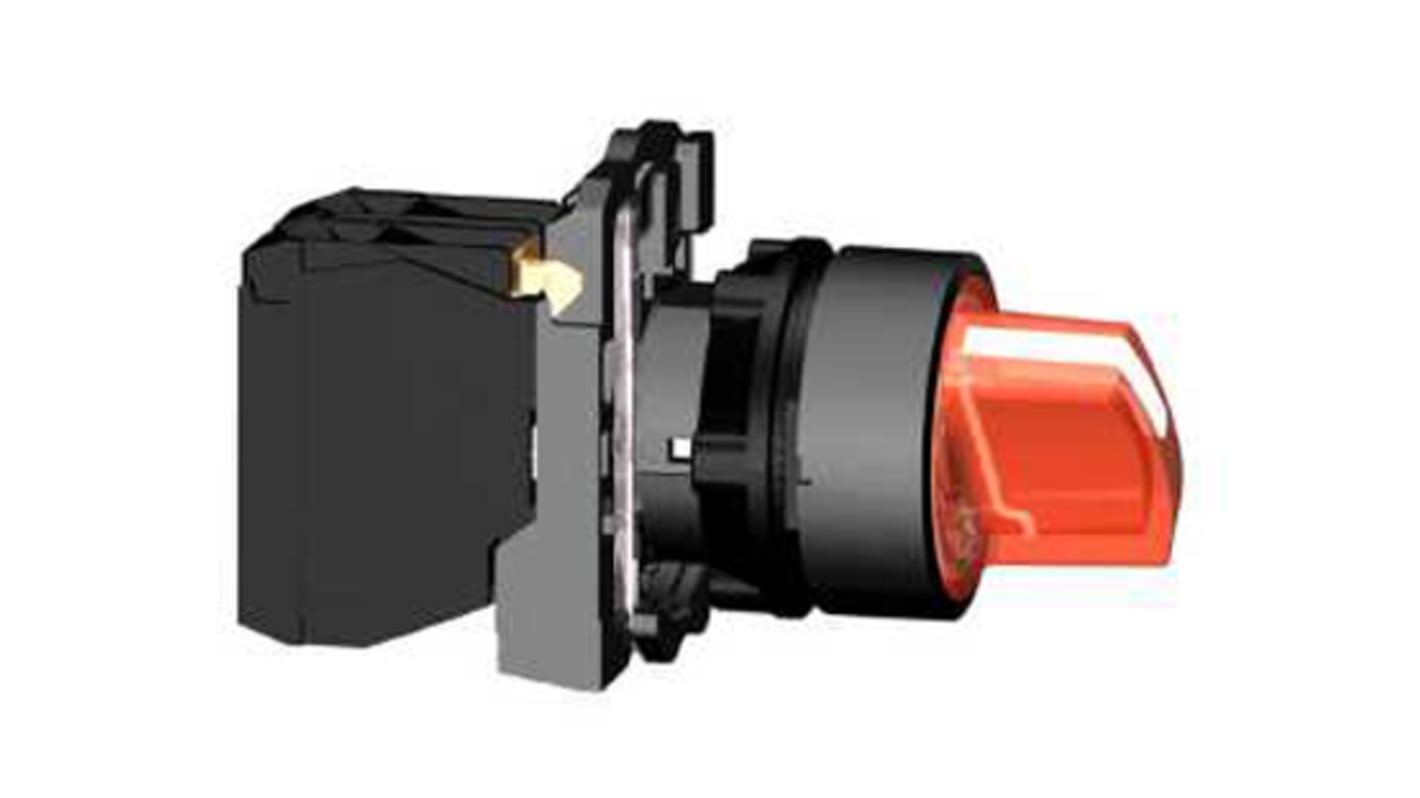 Selettore a 3 posizioni Schneider Electric XB5AK134B5, diametro foro 22mm, con LED integrato e protezione IP67.