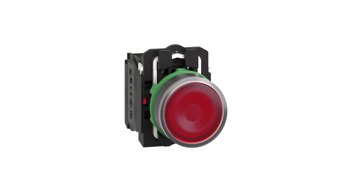 Pulsante luminoso SPDT rosso Schneider Electric XB5AW34M5, montaggio a pannello, diametro 22 mm, grado di protezione IP 66-69K.