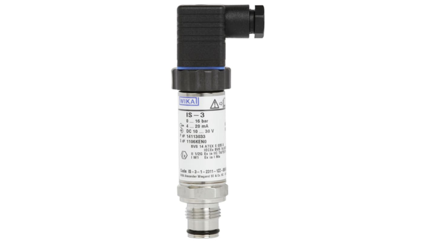Sensore di pressione WIKA 46879362, trasmettitore ATEX IS-3, 1 bar, uscita 4-20 mA, IP65, acciaio inox, -20/+80 °C.
