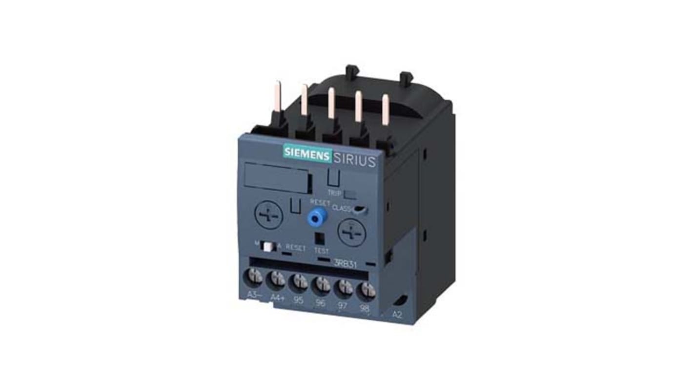 Relè di sovraccarico Siemens 3RB31134PB0, 1 NO + 1 NC, montaggio su guida DIN, dimensioni 72.5 x 45 x 64.8 mm.