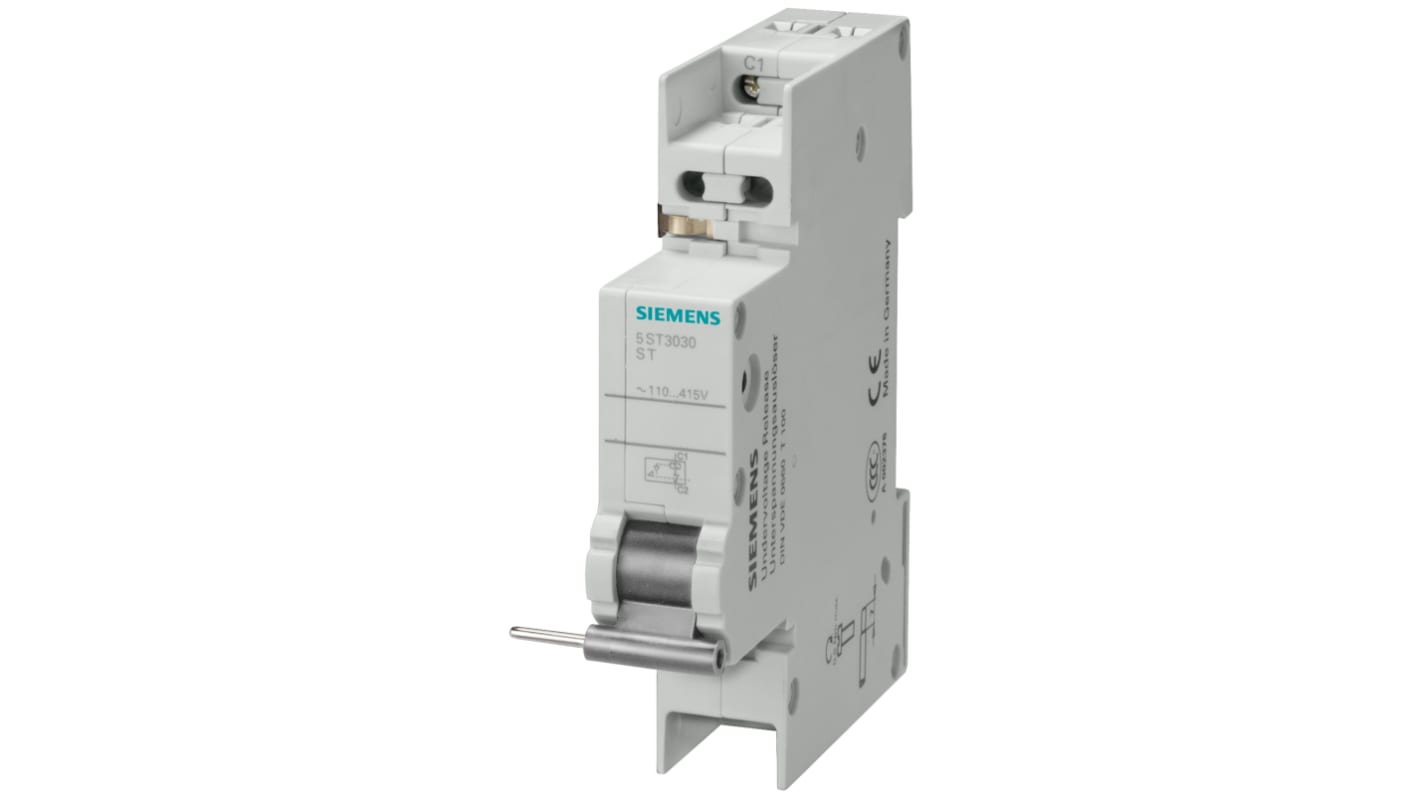 Rilascio scatto automatico Siemens 5ST3030, serie 5ST3, con dispositivo di bloccaggio e supporti per interruttore di segnalazione.
