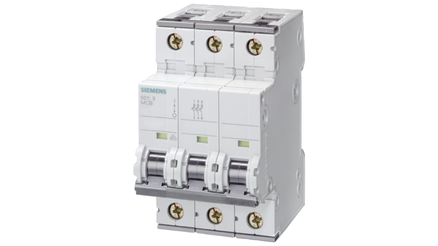 Interruttore magnetotermico Siemens 3P 50A 10 kA, Tipo C, Serie 5SY4 - 5SY4350-7. Progettato per applicazioni industriali, residenziali e funzionali. Ideale per protezione circuiti e motori.