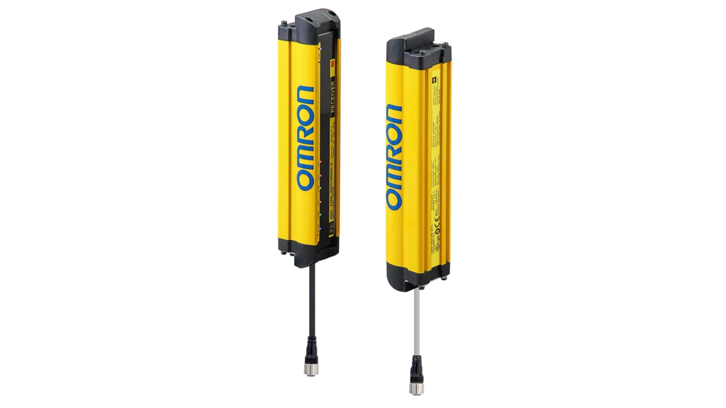 Barriera fotoelettrica Omron F3SG-2RE1230P30, 60 fasci, risoluzione 30mm, altezza 1230mm, distanza 0,3-20m, IP67.