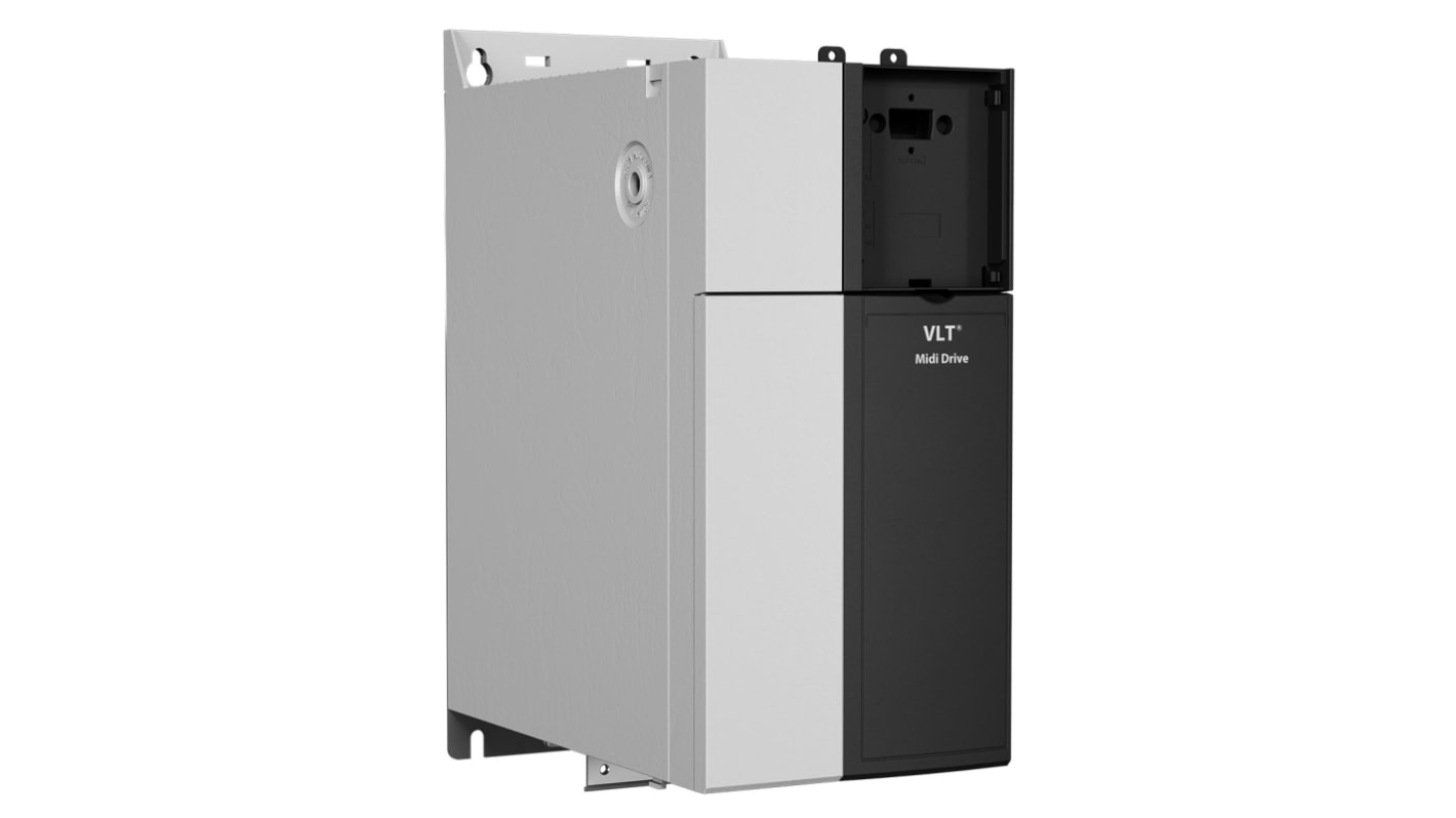 Inverter Danfoss 134U7722, 11 kW, 3 fasi, montaggio a pannello, dimensioni 245x135x320 mm, compatibile con motori asincroni.