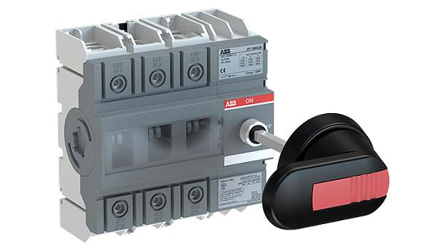 Interruttore di isolamento ABB OT160G, 3 poli, 160A, 690V, montaggio su base, dimensioni 130x123x75mm, protezione IP20/IP65.
