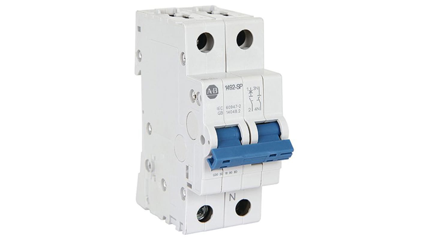 Interruttore magnetotermico Allen Bradley 1492-SPM2C320 2P 32A Tipo C. Protezione affidabile, montaggio su guida DIN, resistenza agli urti per applicazioni industriali leggere.
