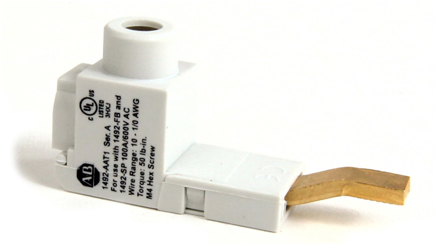 Allen Bradley 1492-AAT1, protezione per barra di distribuzione, 600V, 100A, compatibile con fusibili a 2 e 3 poli. Fissaggio M4.