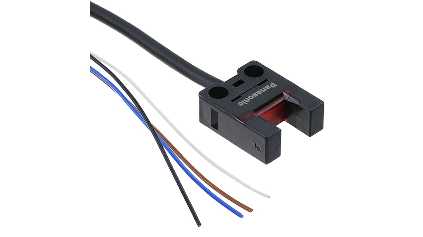 Sensore fotoelettrico a forcella Panasonic PM-U25-R, rilevamento 6 mm, uscita NPN, montaggio a pannello, grado di protezione IP64.