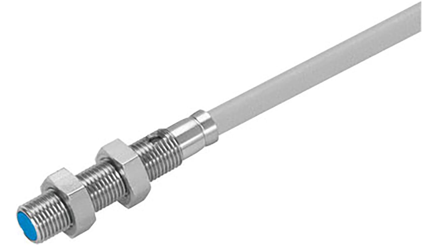 Sensore di prossimità cilindrico PNP Festo SIEN-M5B-PO-K-L, rilevamento 0,8 mm, IP67, montaggio a filo, tensione 10-30 V c.c.