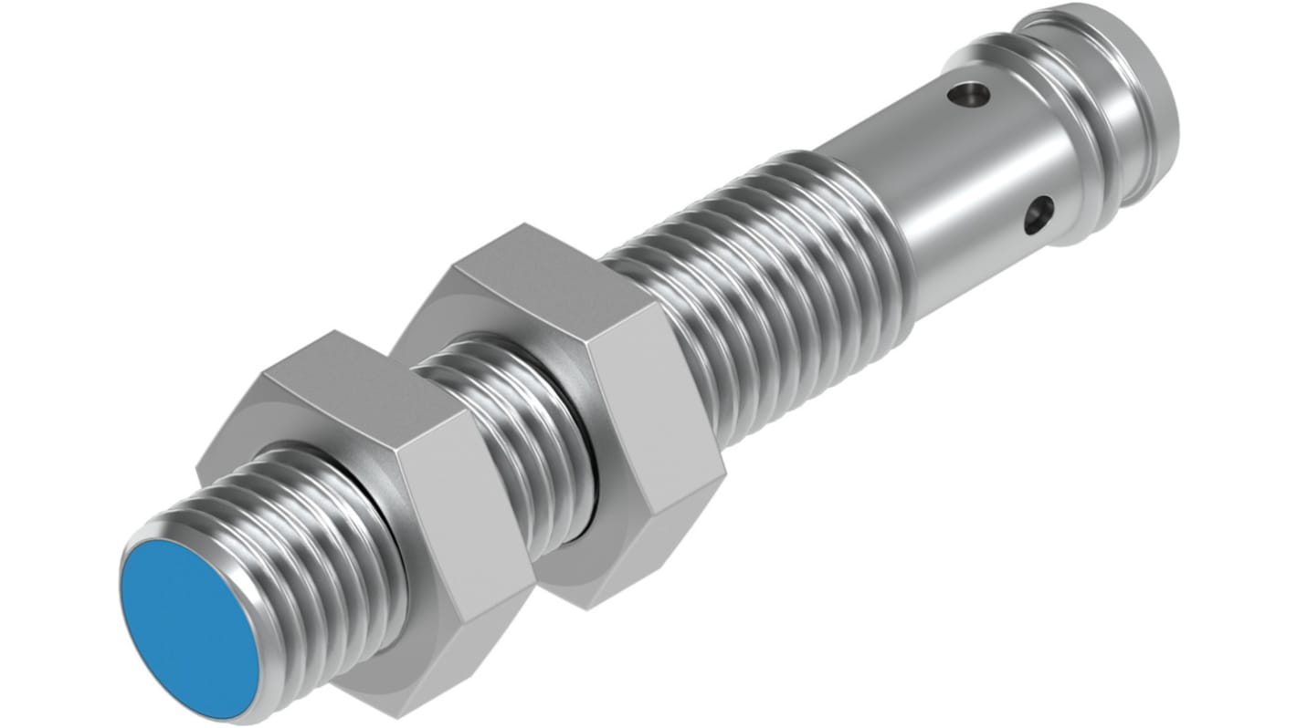 Sensore di prossimità Festo SIEN-M8B-PO-S-L, cilindrico PNP M8, rilevamento 1,5 mm, IP65/IP67, alimentazione 10-30 V c.c.
