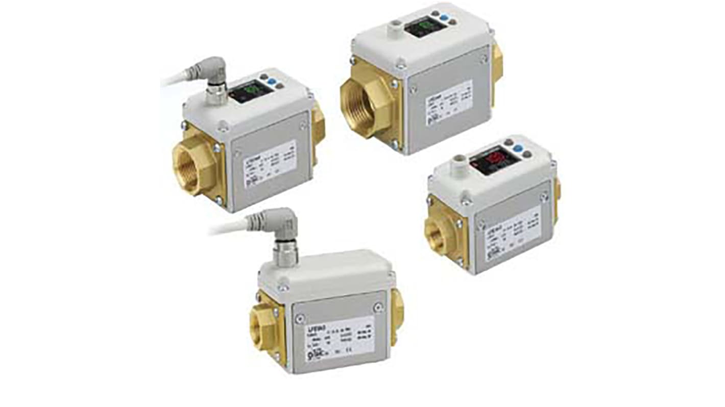Regolatore di flusso digitale SMC LFE1D4F, flusso massimo 20 l/min, alimentazione 24 V c.c., display LCD a tre colori.