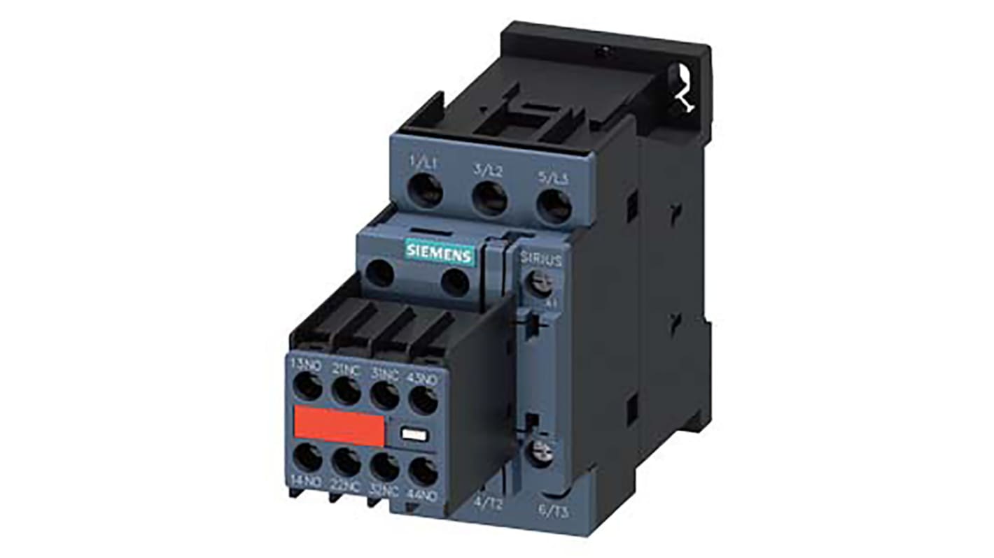 Contattore Siemens 3RT2027-1CL24-3MA0, 3 poli, 50 A, 15 kW, 230 V ca, dimensioni 140.7 x 45 x 85 mm, montaggio a vite.