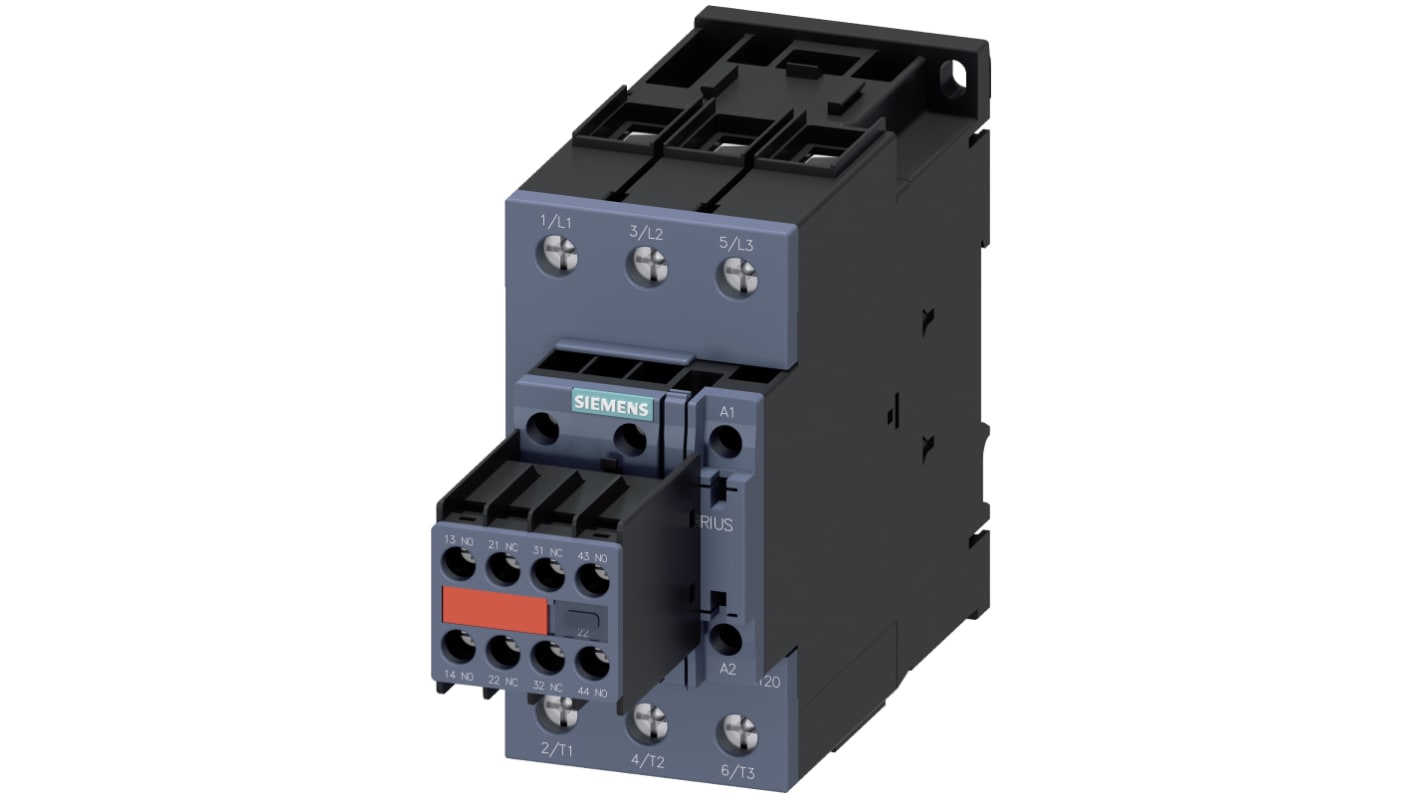 Contattore Siemens 3RT2037-1NB34-3MA0, 3 poli, 80 A, 30 kW, tensione 20-33 V, dimensioni 55x173.5x113.4 mm.