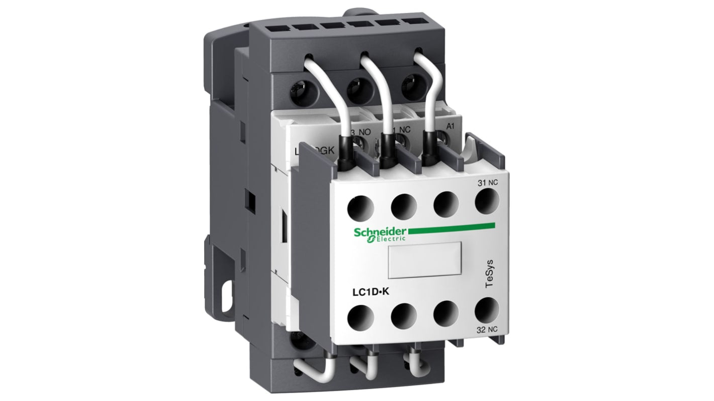 Contattore Schneider Electric LC1DGKP7 per commutazione condensatore, 3 poli, 21 A, montaggio a pannello, dimensioni 122x45x130 mm.