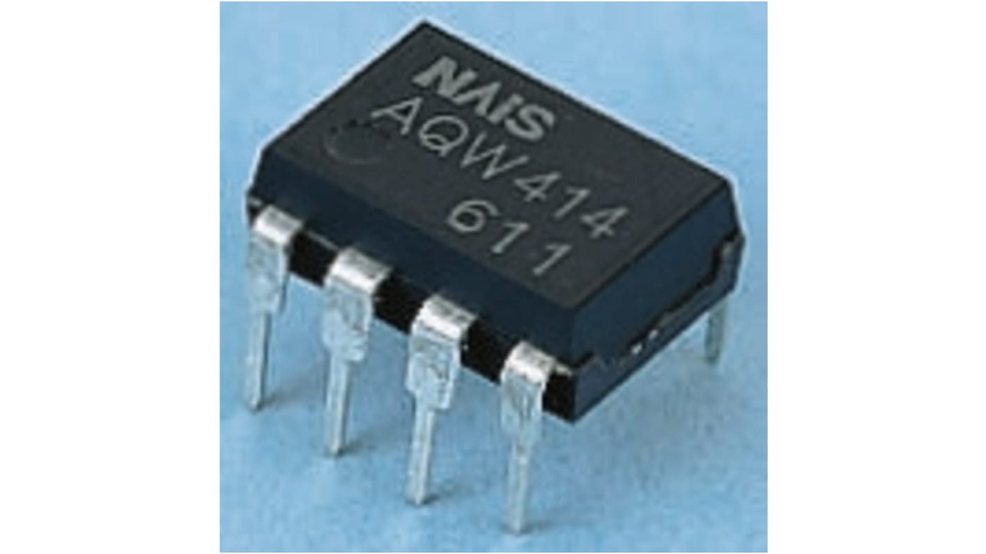 Relè a stato solido Panasonic AQW414, montaggio su PCB, corrente massima 0,1 A, dimensioni 9,86 x 6,4 x 3,2 mm.