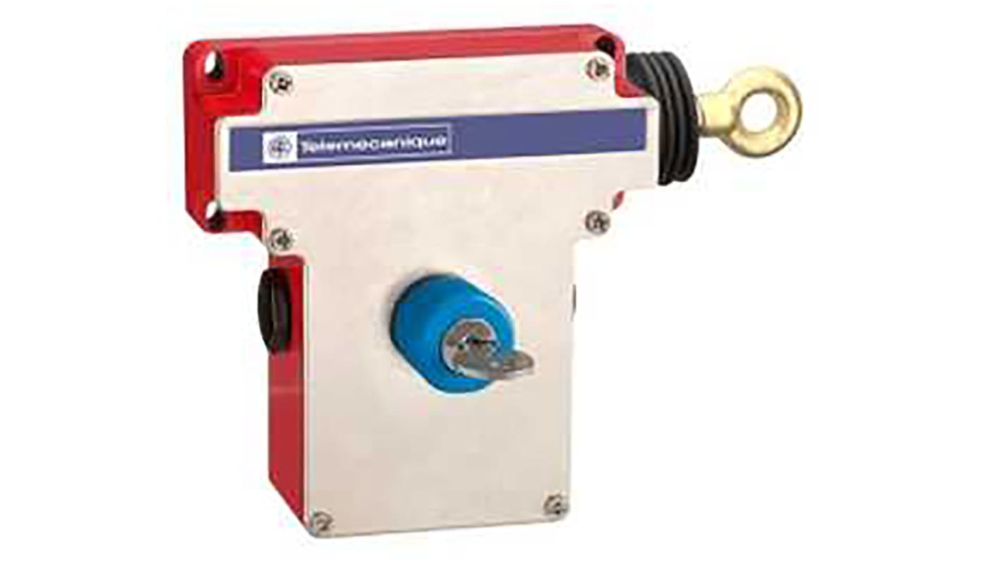 Interruttore a fune Telemecanique Sensors XY2CE, cavo 70m, protezione IP66, acciaio inox, dimensioni 229 x 105 x 142mm.