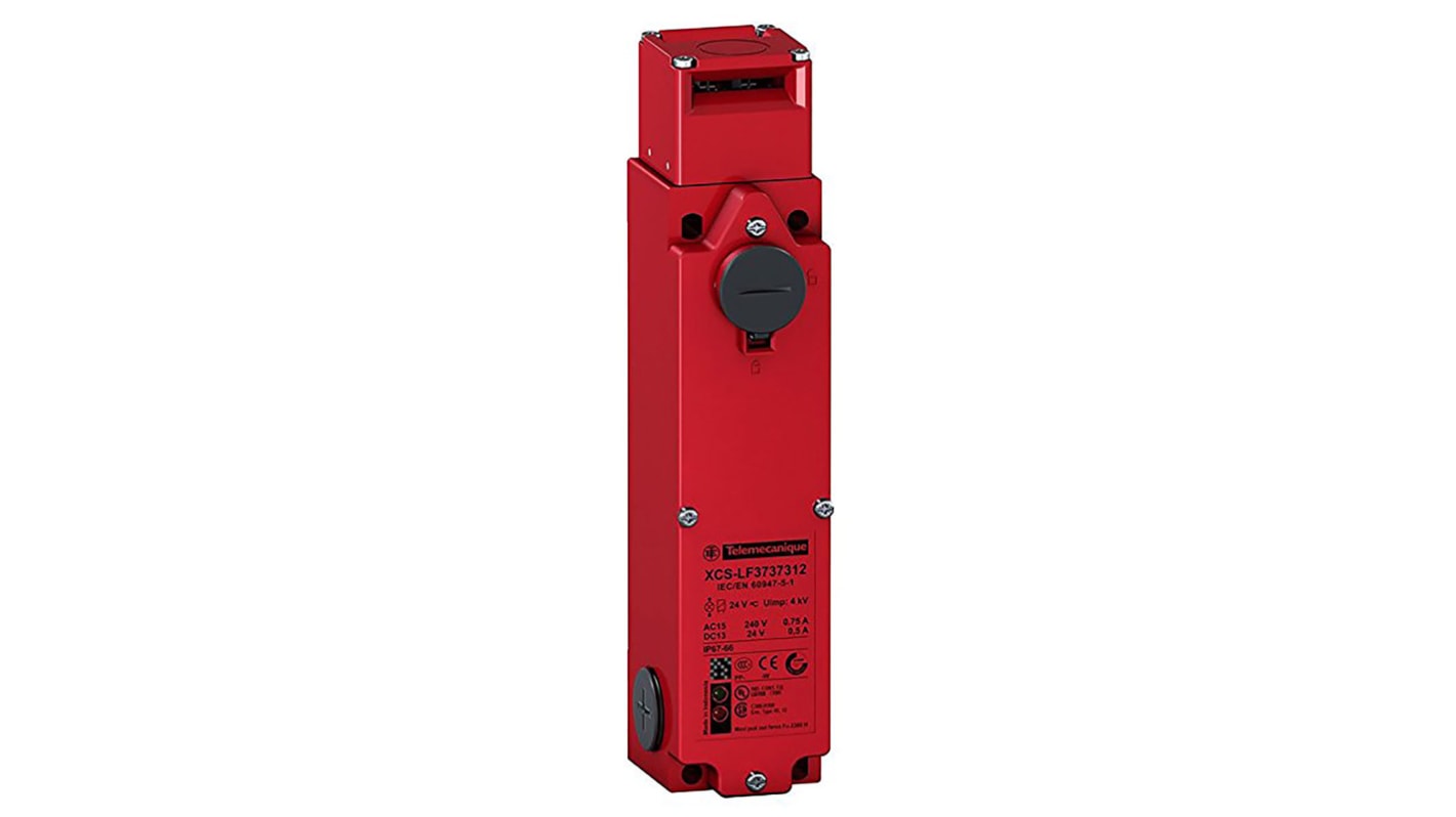 Interruttore di interblocco a solenoide XCSLF3737512, 24V ca/cc, IP66/IP67. Ideale per sportelli protettivi, con contatti NA/2NC.
