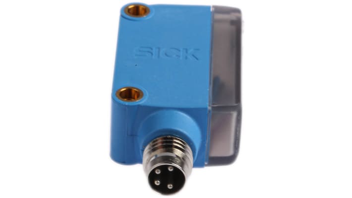Sensore di contrasto Sick KTM-MP11181P, LED bianco, rilevamento 12,5 mm, uscita PNP, IP67, montaggio su flangia.