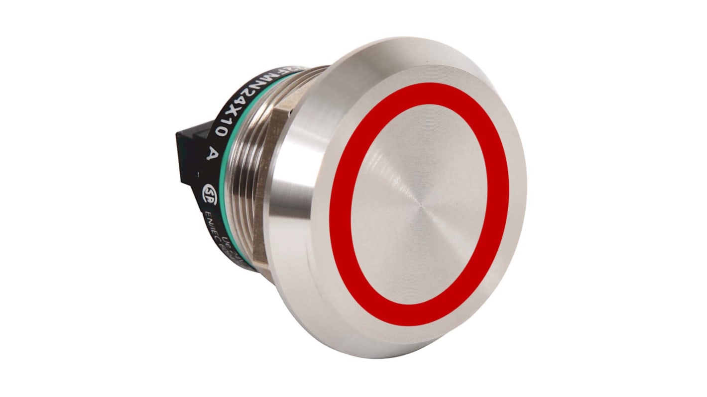 Pulsante SPST luminoso Allen Bradley 800K-22FMR24X01, montaggio a pannello, diametro foro 22,5 mm, grado di protezione IP68/IP69K.