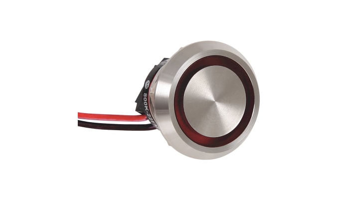 Pulsante SPST luminoso Allen Bradley 800K-22FMR24X01, montaggio a pannello, diametro foro 22,5 mm, grado di protezione IP68/IP69K.