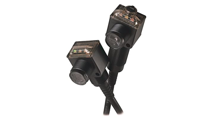Sensore fotoelettrico rettangolare Allen Bradley 42EF-D2MPAK-F4, rilevamento 500 mm, uscita PNP, IP67, montaggio su cavo.