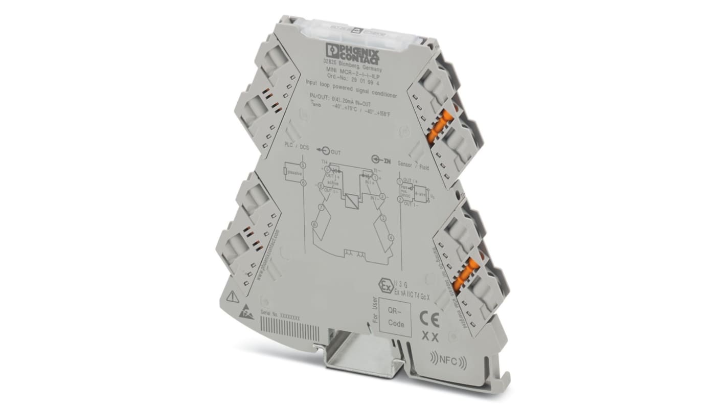 Phoenix Contact 2901994, condizionatore di segnale ATEX, 2 canali, montaggio su guida DIN, gamma 0-20 mA, -40 a +70 °C.