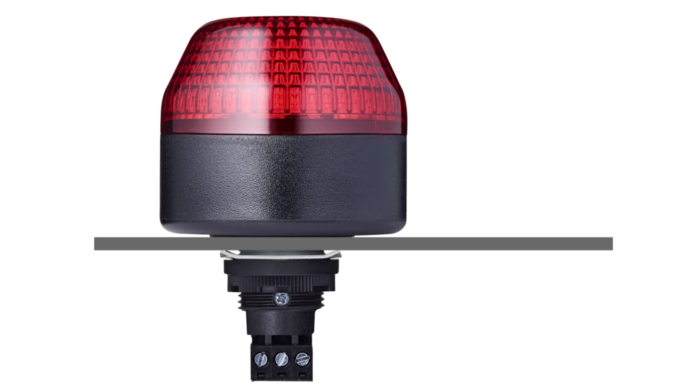 AUER Signal 801522405, segnalatore stroboscopico LED rosso, montaggio a pannello, IP65, 24 V, altezza 75.7 mm, diametro 45 mm.