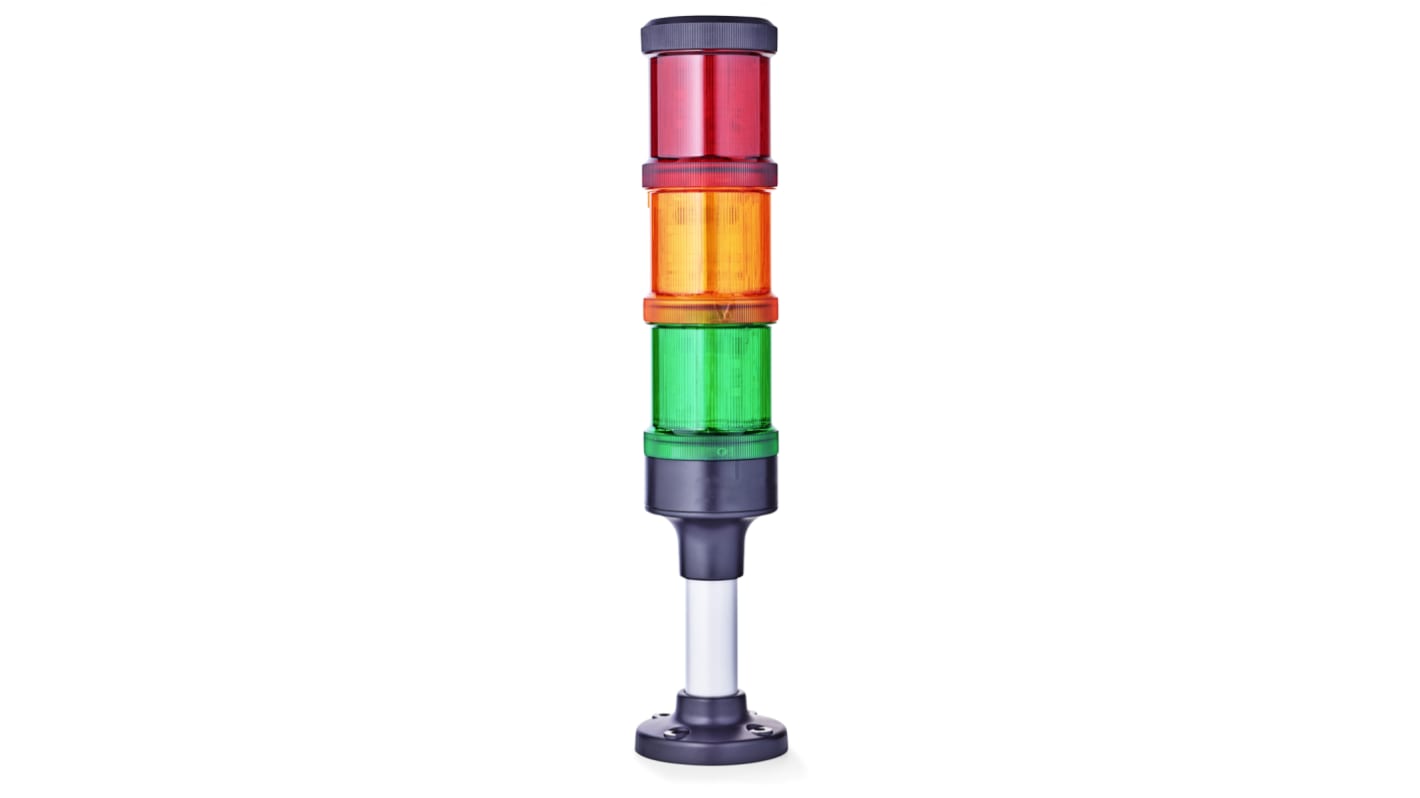Torretta di segnalazione LED AUER Signal ECO70-Q01, 3 elementi luminosi, IP66, 70 mm, 24 V, montaggio su base 72 mm.