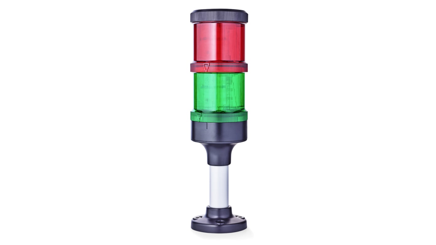 Torretta di segnalazione LED AUER Signal ECO70-Q02, 24 V, 2 elementi Rosso/Verde, diametro 70 mm, montaggio su base, IP66.