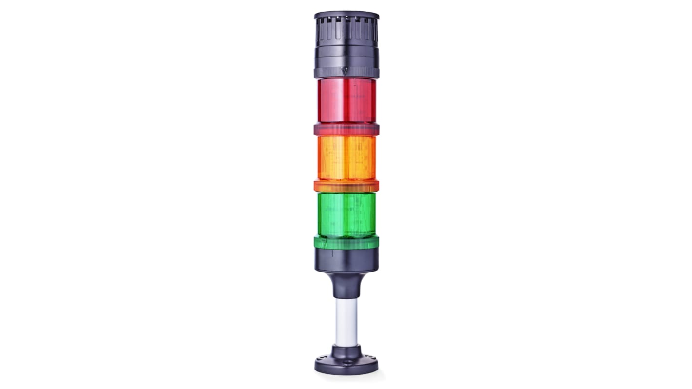 Torretta di segnalazione LED AUER Signal ECO70-Q31, 3 elementi luminosi, IP66, montaggio su base 72 mm, cicalino piezoelettrico.