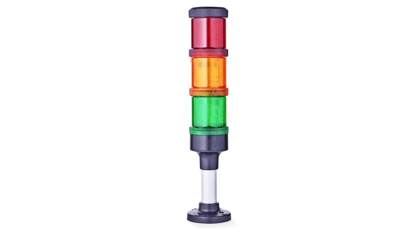 Torretta di segnalazione LED AUER Signal ECO60-Q01, 3 elementi, IP66, 24 V, montaggio su base 62 mm, diametro 60 mm.