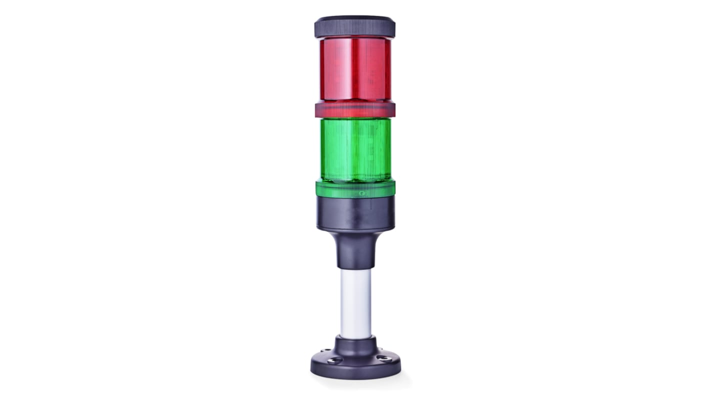 Torretta di segnalazione LED AUER Signal ECO60-Q02, 2 elementi Rosso/Verde, 24 V, IP66, montaggio su base 62 mm, diametro 60 mm.