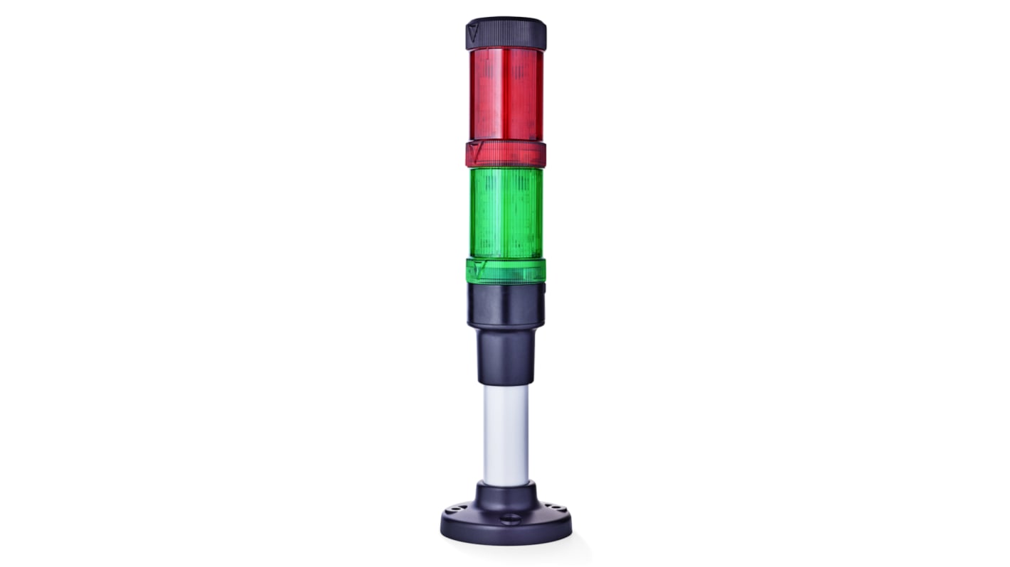 Torretta di segnalazione LED AUER Signal ECO40-Q02, 2 elementi, 24 V, IP66, montaggio su base 42 mm, diametro 40 mm.