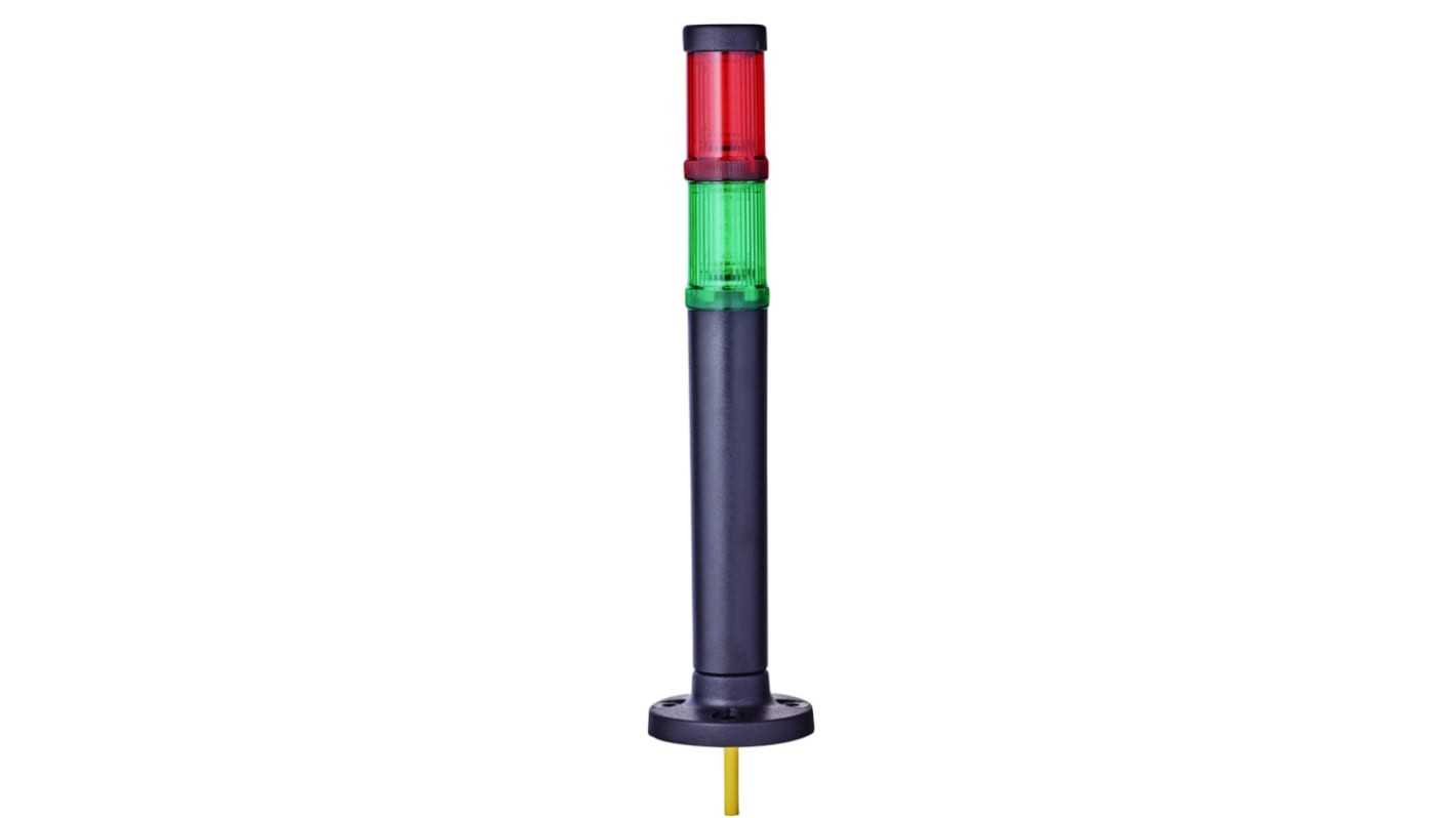 Torretta di segnalazione LED AUER Signal C30-Q02, 2 elementi Rosso/Verde, 24 V, IP65, altezza 260 mm, montaggio su base.