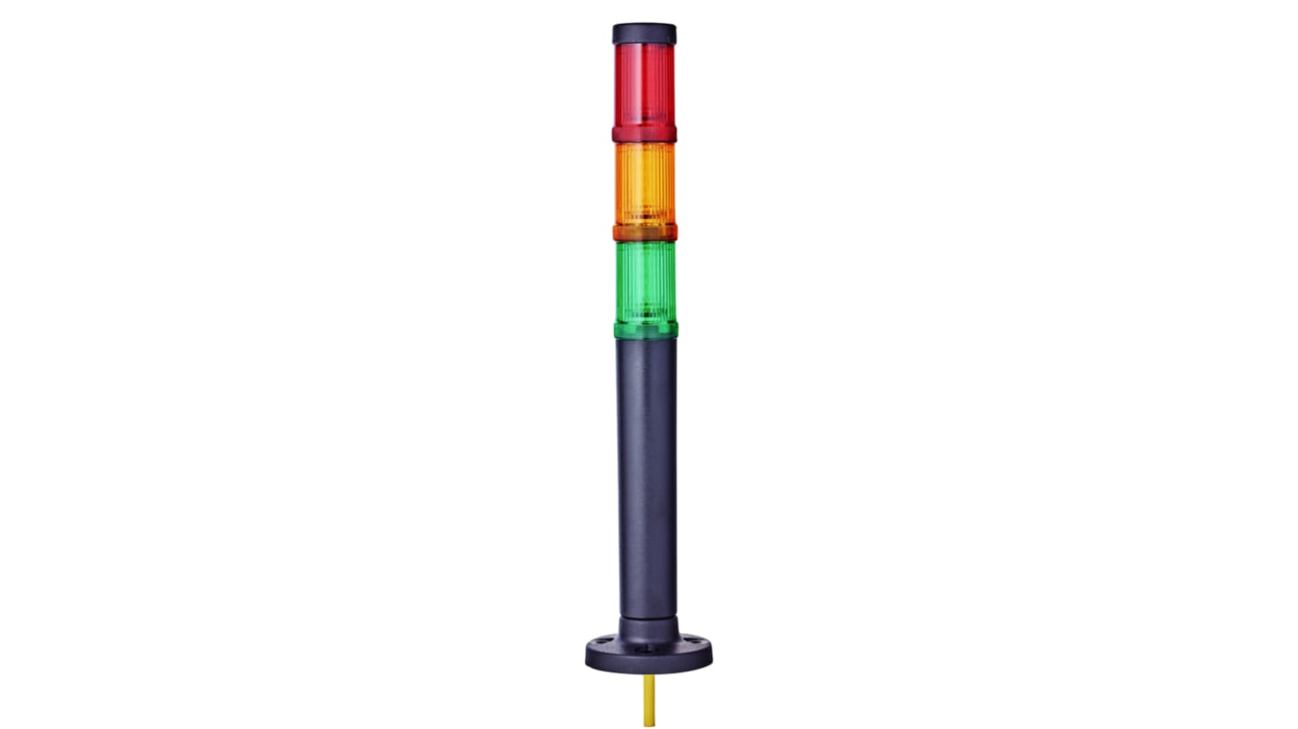 Torretta di segnalazione LED AUER Signal C30-Q01, 3 elementi luminosi Rosso/Verde/Ambra, montaggio su base, altezza 298 mm, IP65.