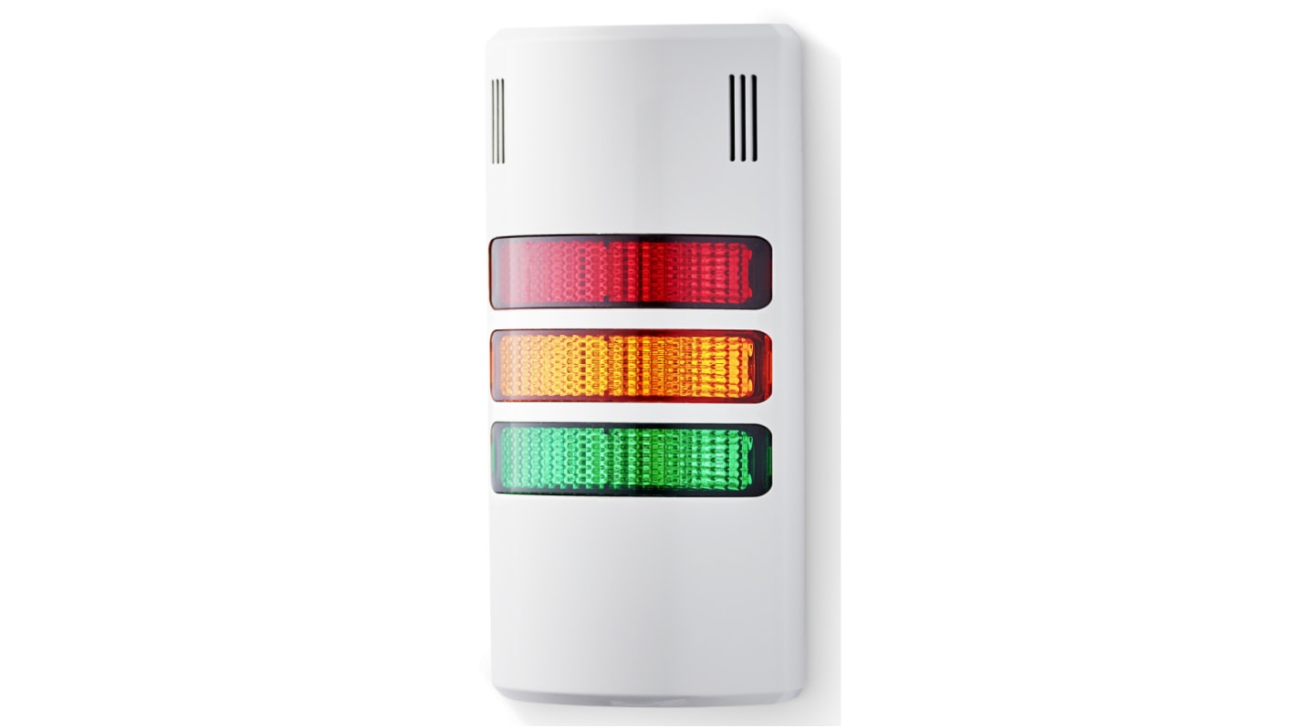 AUER Signal HD90-Q31, torretta di segnalazione LED a mezza cupola, 3 elementi luminosi Rosso/Verde/Ambra, montaggio su base, altezza 194 mm, grado di protezione IP65.