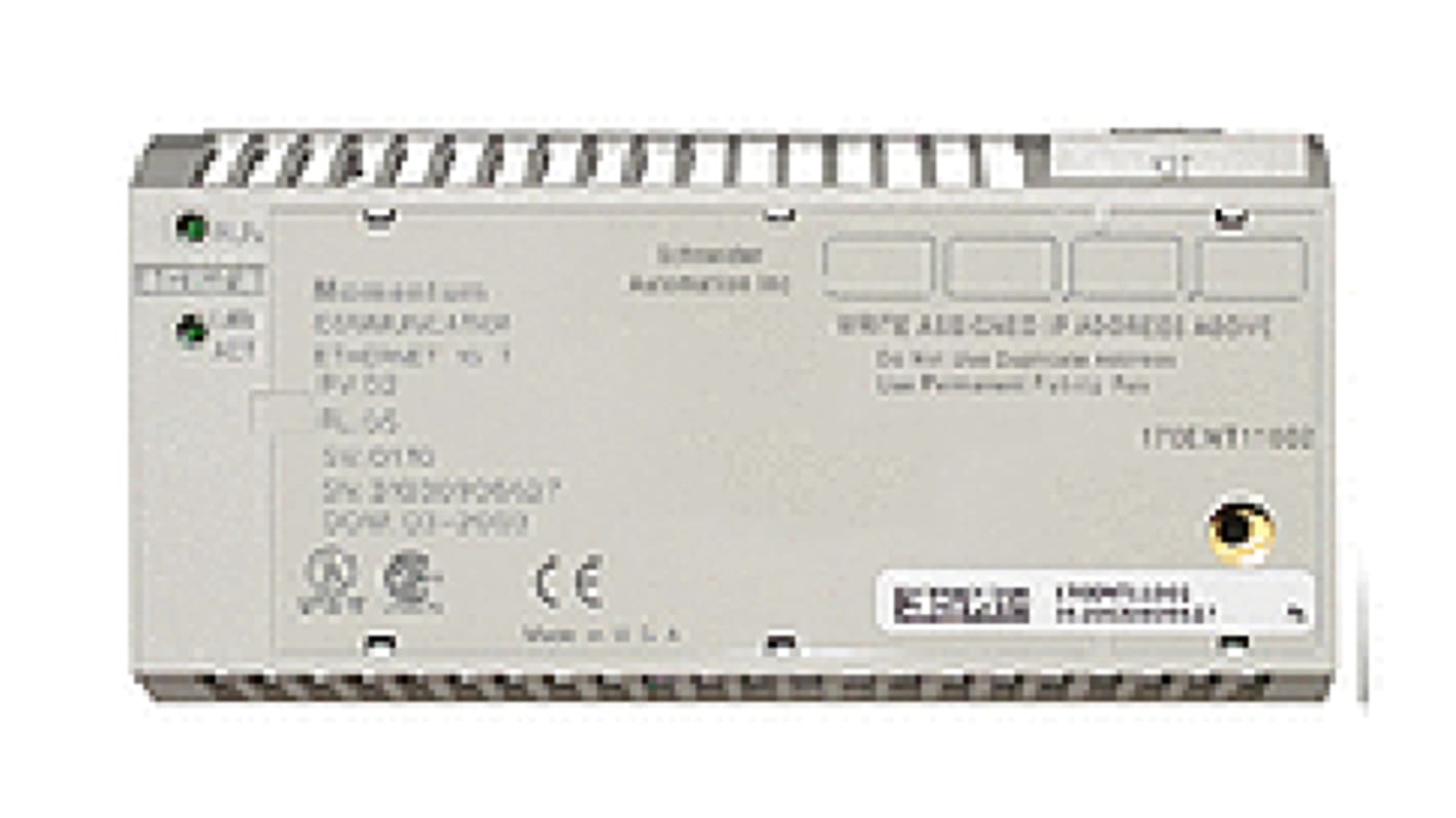 Adattatore Ethernet Schneider Electric 170ENT11002 per Modicon PLC, con connettore RJ45 e indicatori LED, compatibile con base I/O Momentum.