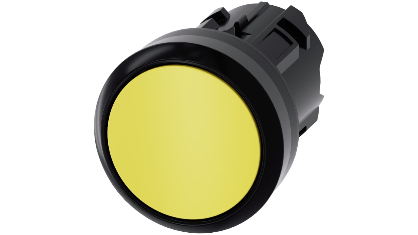 Pulsante Siemens SIRIUS ACT giallo, diametro 29.5 mm, montaggio senza utensili, protezione IP69K, funzione di automantenimento.
