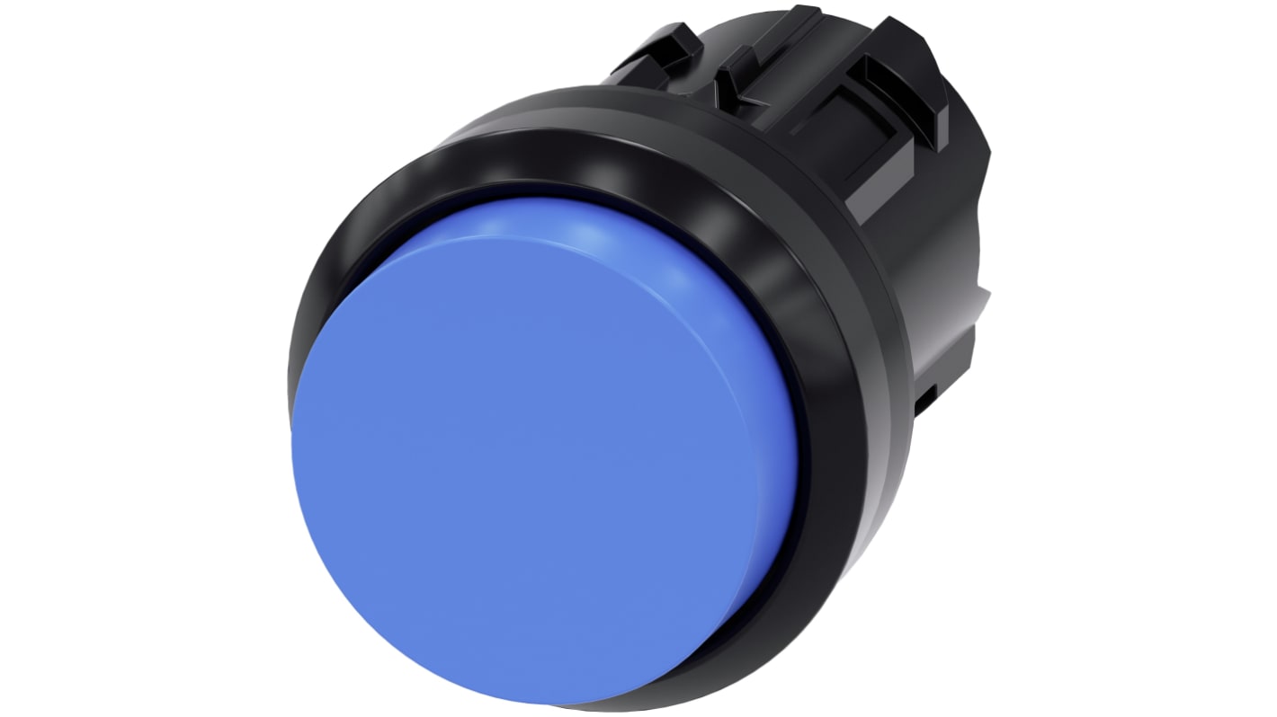 Pulsante instabile Siemens SIRIUS ACT, diametro foro 22 mm, blu, montaggio senza utensili, protezione IP66/IP67/IP69K.