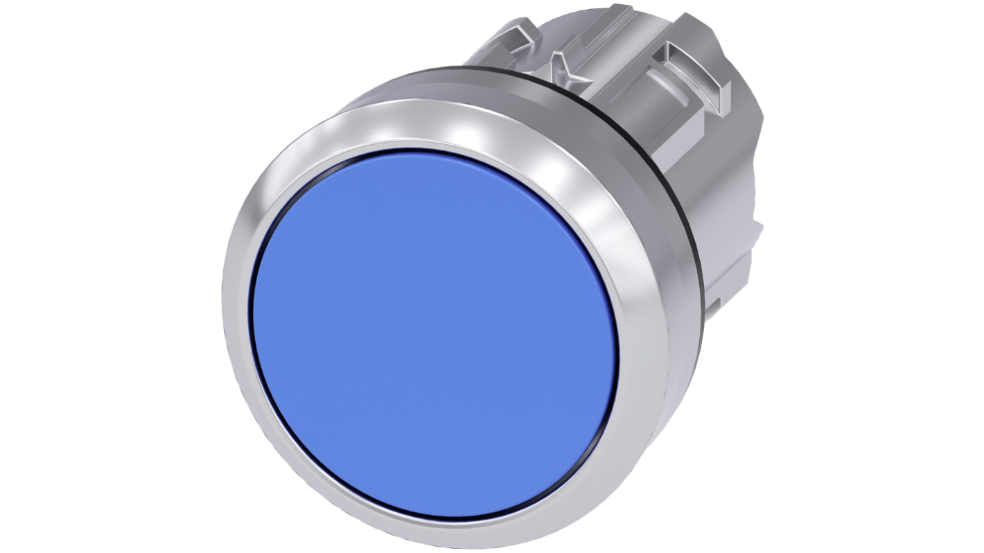 Pulsante Siemens SIRIUS ACT blu rotondo, diametro foro 22.3 mm, attuazione a pulsante, protezione IP66/IP67/IP69K, montaggio senza utensili.