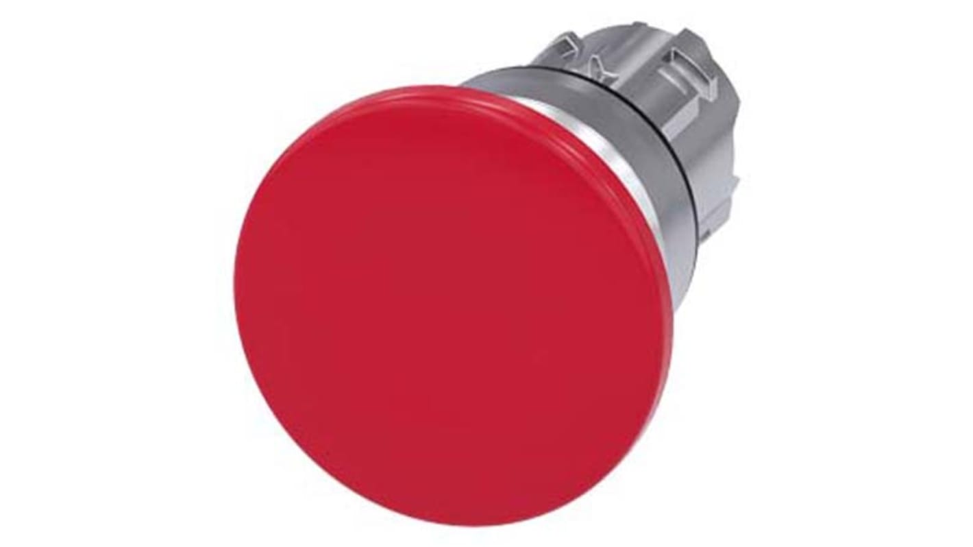 Pulsante a fungo 22mm Siemens 3SU1050-1BD20-0AA0 SIRIUS ACT, rosso IP65/67/69K per montaggio frontale. Ideale per applicazioni industriali.