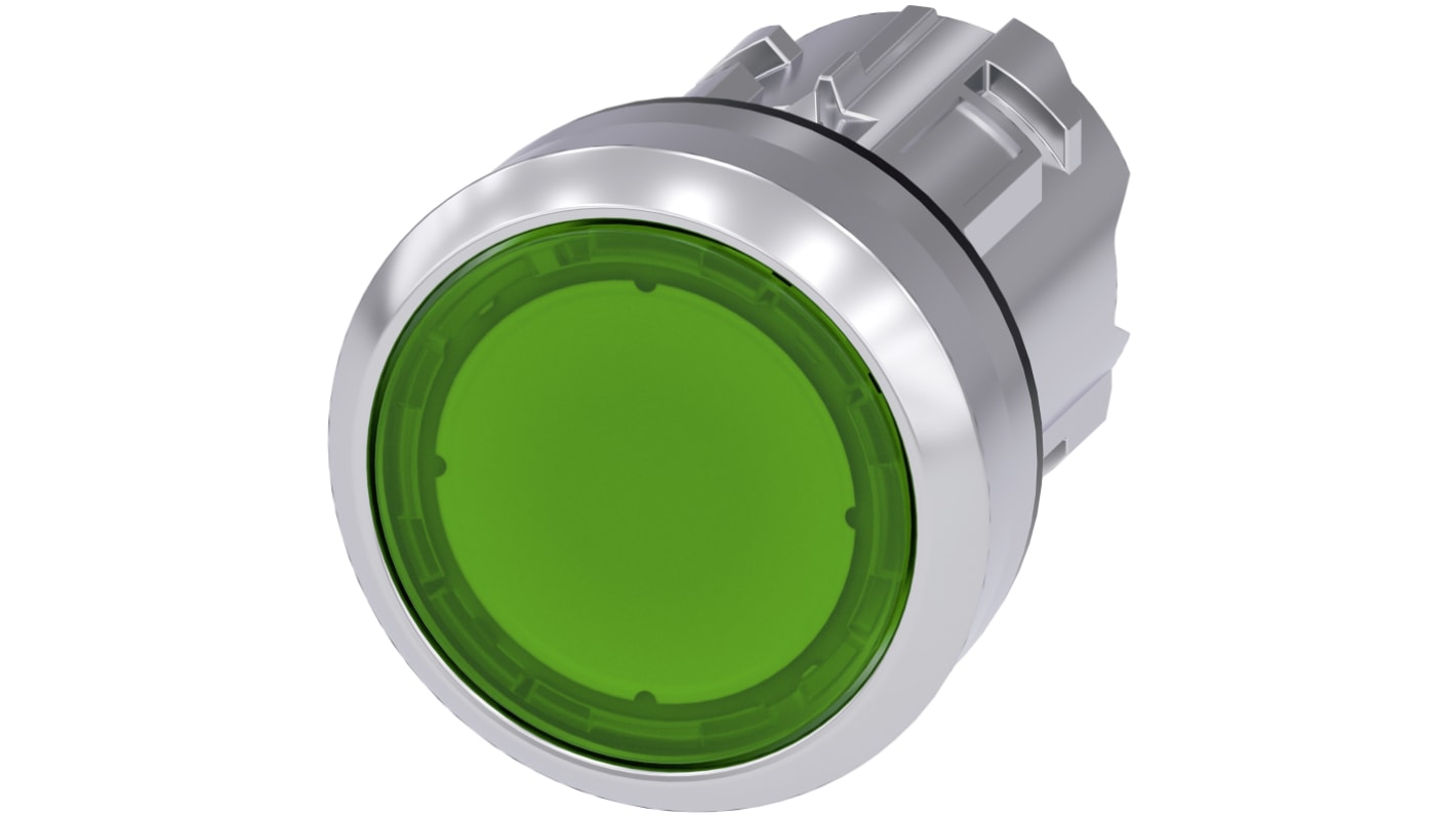 Pulsante a fungo Siemens SIRIUS ACT verde, diametro 29.5 mm, montaggio su pannello, protezione IP66/IP67/IP69K.