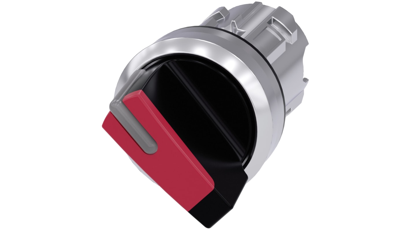 Selettore Siemens SIRIUS ACT, 2 posizioni, diametro 22 mm, impugnatura corta rossa, montaggio senza utensili, protezione IP66/IP67/IP69K.